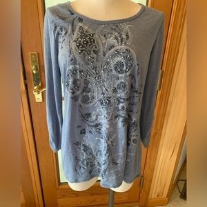 Madison & Berkeley faded blue with a little sparkle top, size large.